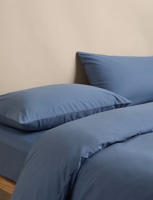 M&S Egyptian Cotton 400 Thread Count Percale Bedding Set, Slate Blue, 140 x 200 cm
