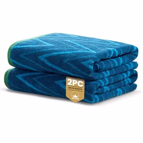 Rapport Home Helix Blue Cotton Bath Sheets 2 Pack, W: 90 cm, L: 140 cm, 500 GSM, Oeko-Tex Certified – 1