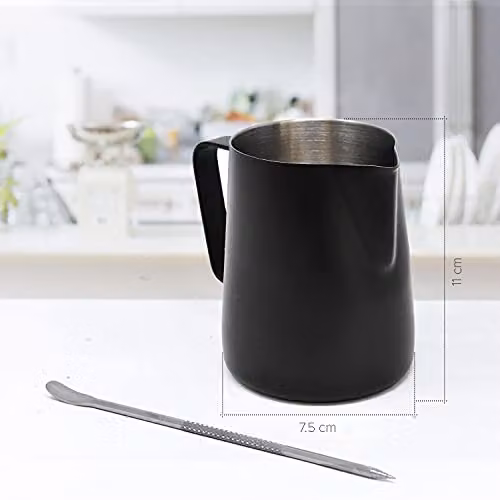 Joeji's Kitchen Stainless Steel Milk Frothing Jug with Latte Art Pen, 350ml, Black – 2