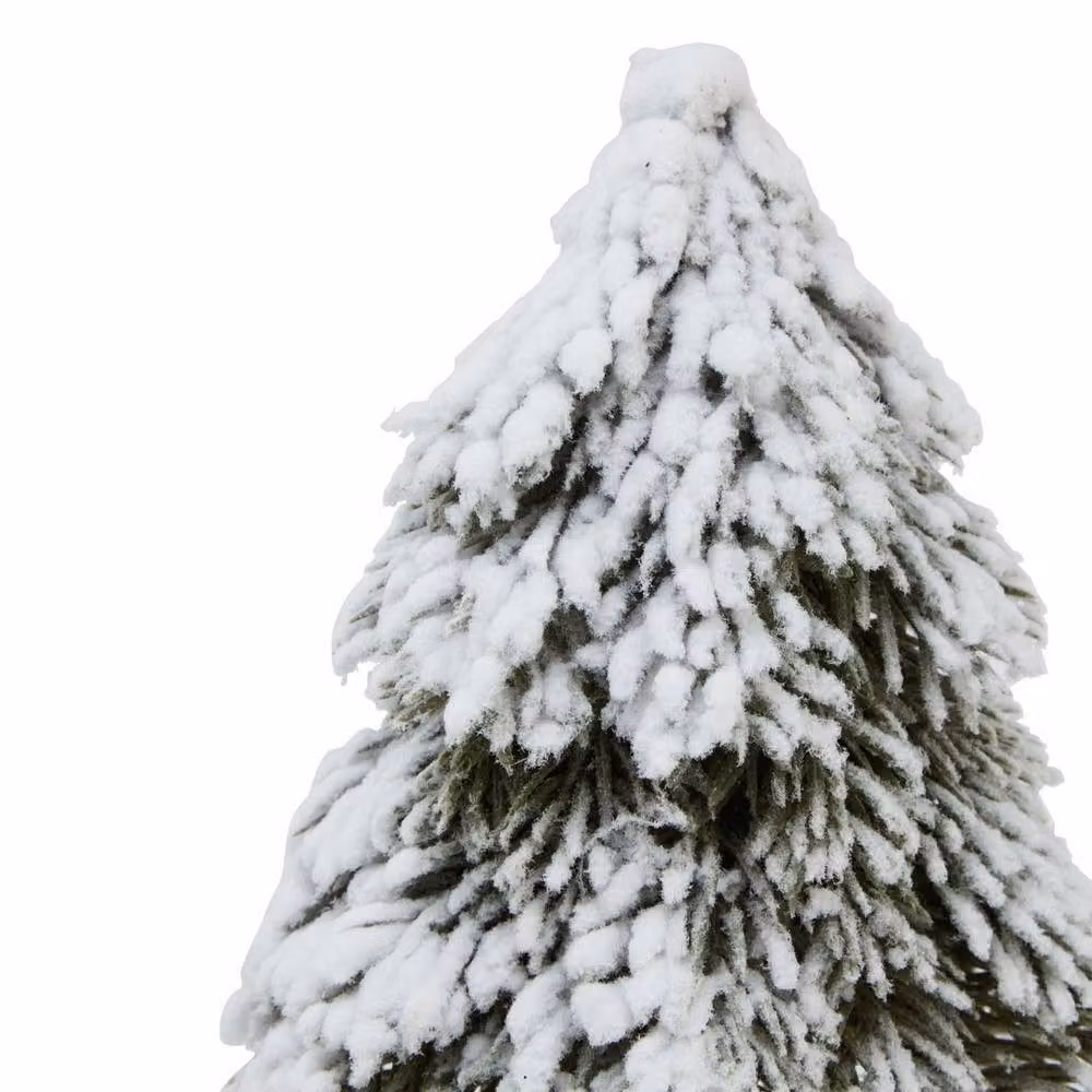 Lemon Pavilion Furniture and Decor Small Snowy Cedar Tree on Wood Block, Brown and White, Height: 30 cm – 2
