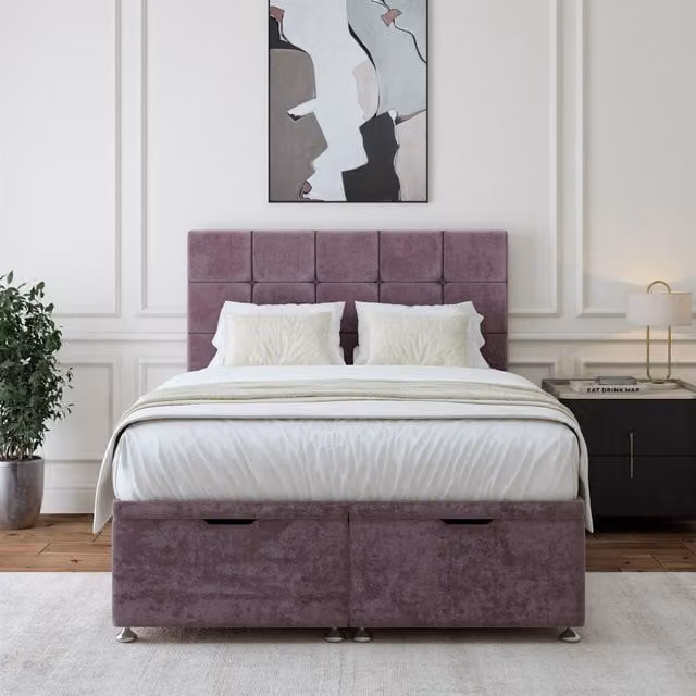 Bedmaster Luxury Velvet Ottoman Divan Base and Square Headboard in Mauve, Single W/D/H: 90 x 190 x 103 cm – 1