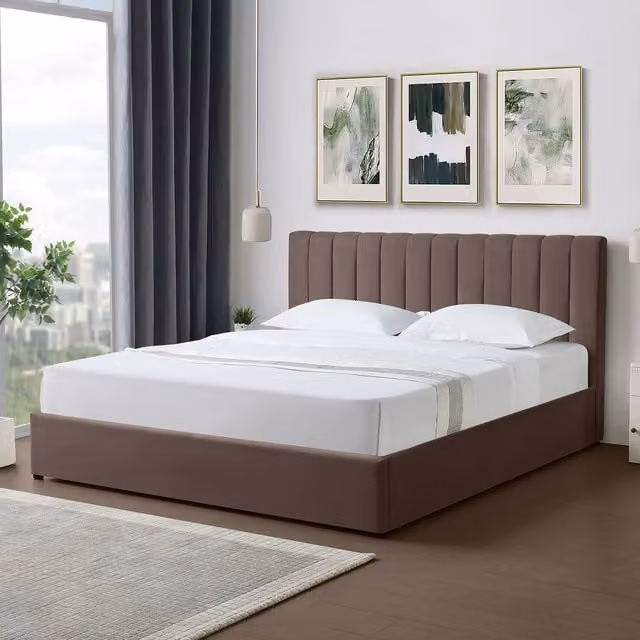 Artemis Home Evelynne Upholstered Fabric Ottoman Bed Frame, Brown, W/D: 180 x 200 cm