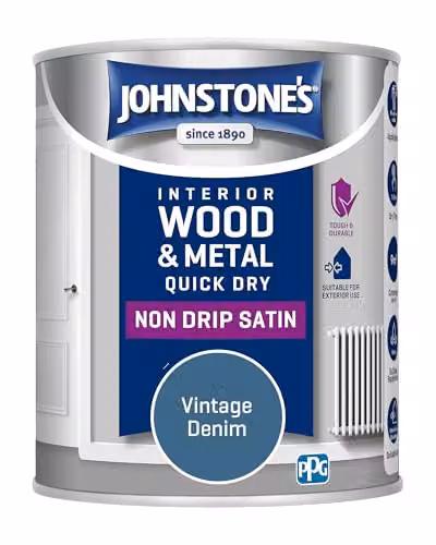 Johnstone's Quick Dry and Nondrip Satin Paint for Wood and Metal in Vintage Denim Blue, 750ml – 3