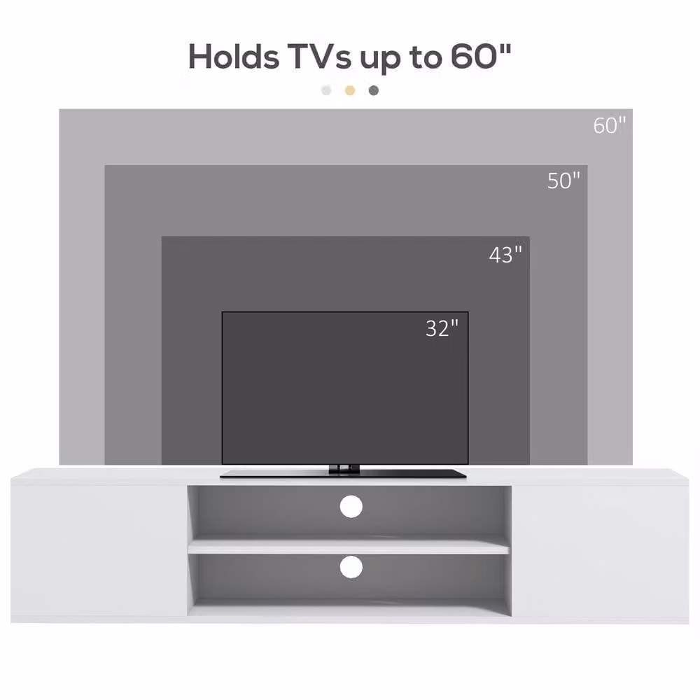 STILVORA Modern White Glossy Wall Mounted TV Stand with 2 Doors and Open Shelves – 8