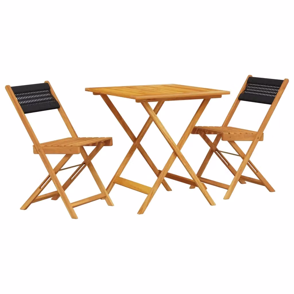 Berkfield Home 3 Piece Bistro Set in Black Polypropylene and Acacia Wood – 2
