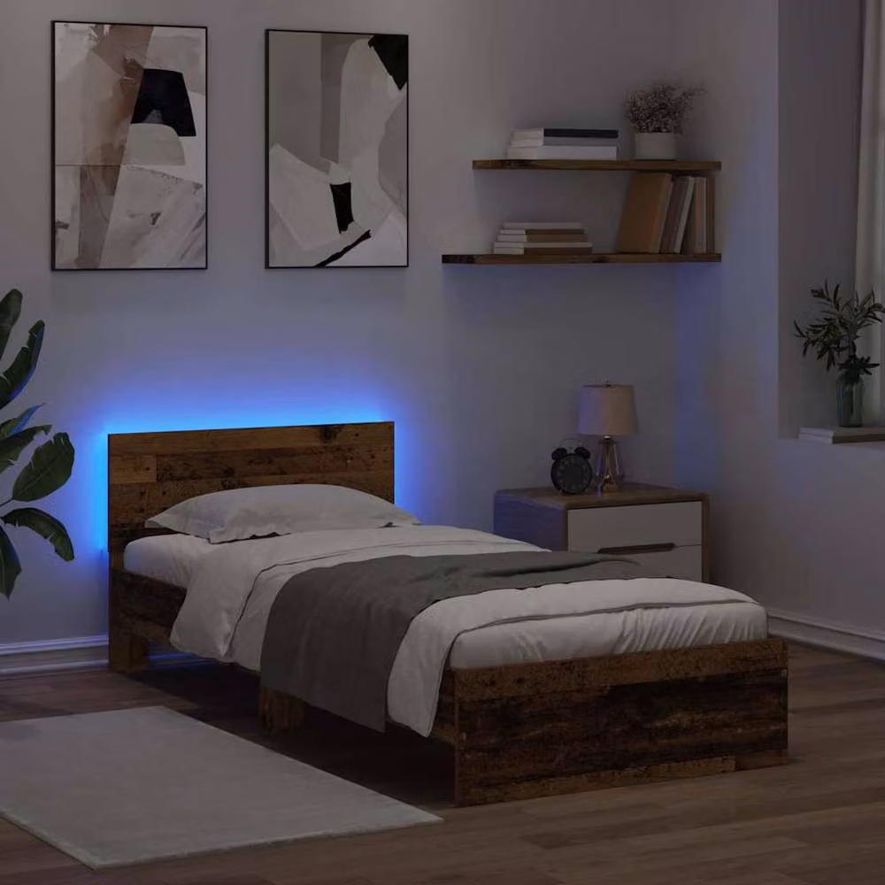 Berkfield Home Modern Bed Frame with Headboard in Brown Engineered Wood W/D/H: 90 x 190 cm – 3