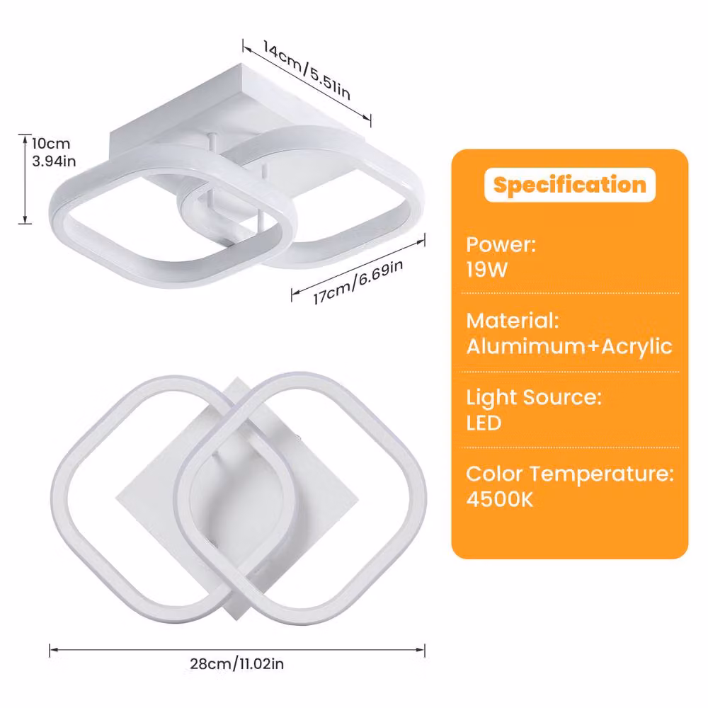 Pheashine Modern White Square LED Ceiling Light, 22W, W/D/H: 23 x 23 x 23 cm – 2