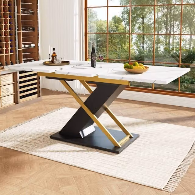 ModernLuxe Extendable Rectangular Dining Table in White and Black, W/D/H: 160 x 80 x 75.4 cm – 1