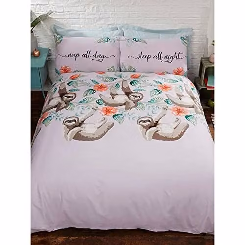 Rapport Home Polycotton Animal Print Duvet Cover and Pillowcase Set in Purple and Pink, W/D/H: 200 x 200 cm