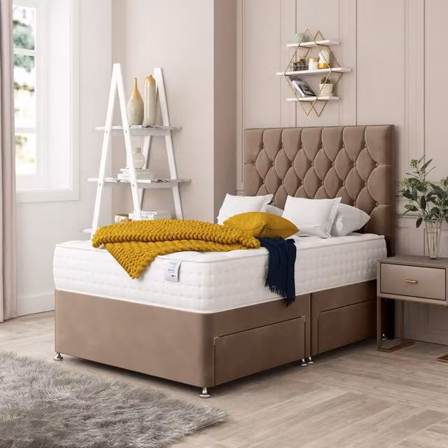 Bed Choices Monaco Bed Set with Mattress and Headboard, Brown Velvet, W/D/H: 120 x 200 cm