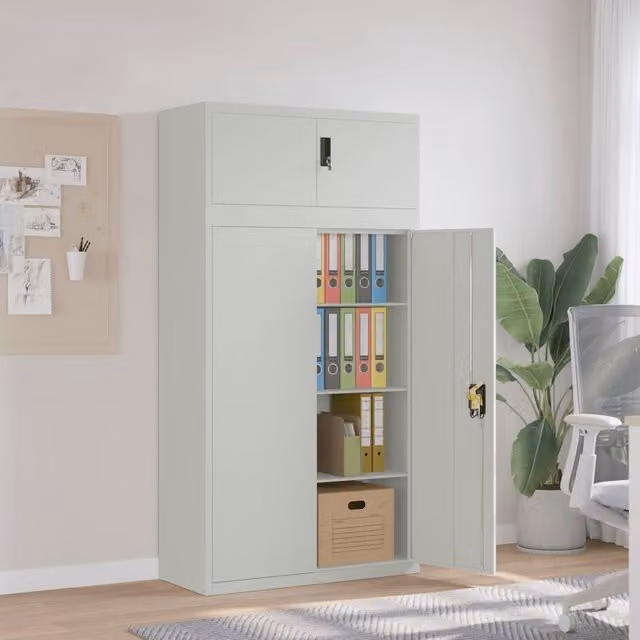 Berkfield Home Metal File Cabinet in Light Grey with Lock and Adjustable Shelves, W/D/H: 90 x 40 x 180 cm