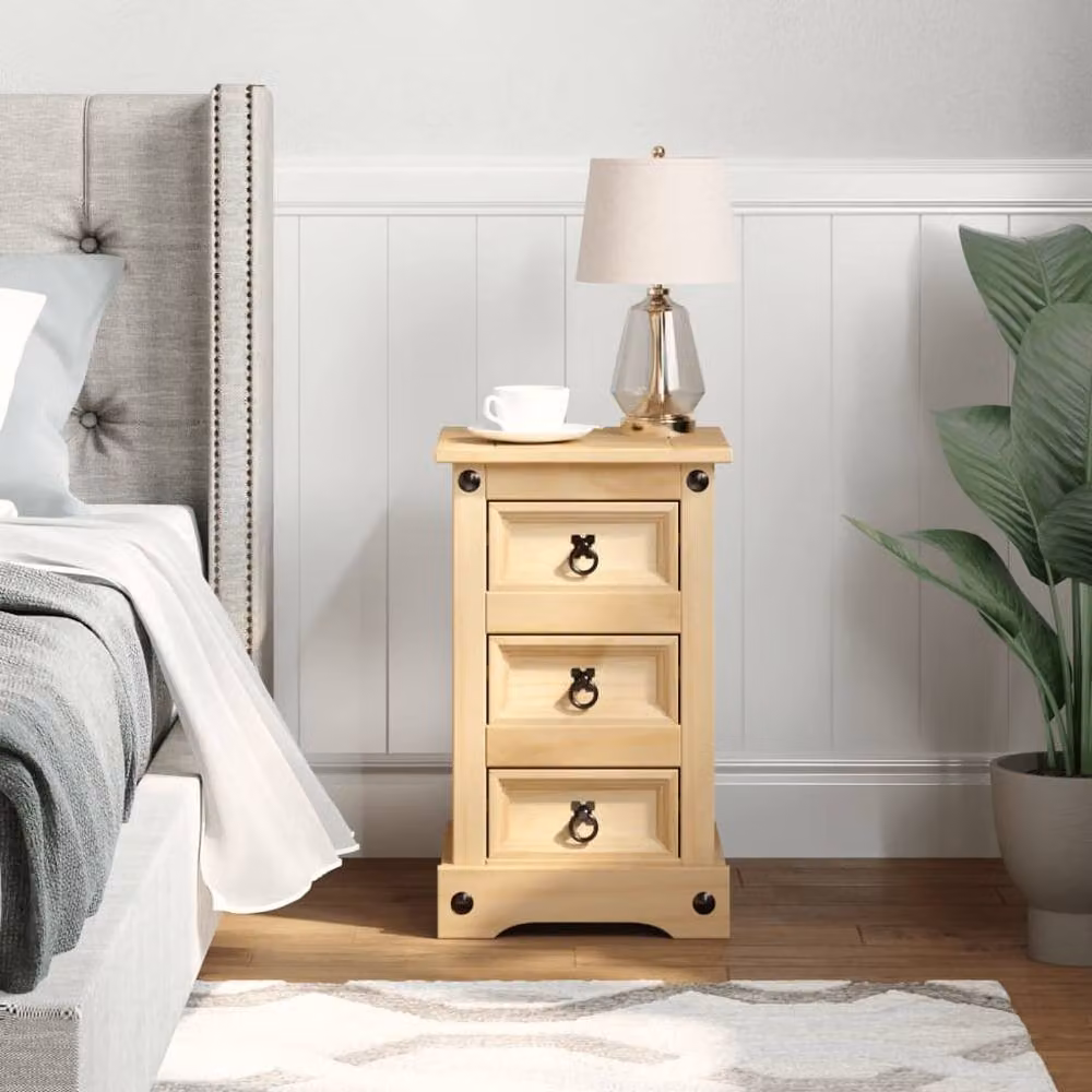 Berkfield Home Corona Bedside Cabinet in Light Tan Solid Pine Wood W/D/H: 35 x 32.5 x 58 cm – 2