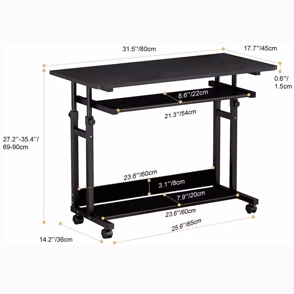 Dprodo Height Adjustable Portable Computer Desk with Castors in Black – 3
