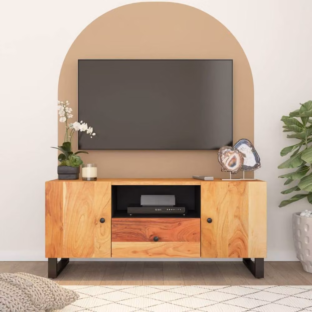 Berkfield Home TV Cabinet in Brown Solid Acacia and Engineered Wood, W: 105 cm, D: 33.5 cm, H: 46 cm – 2