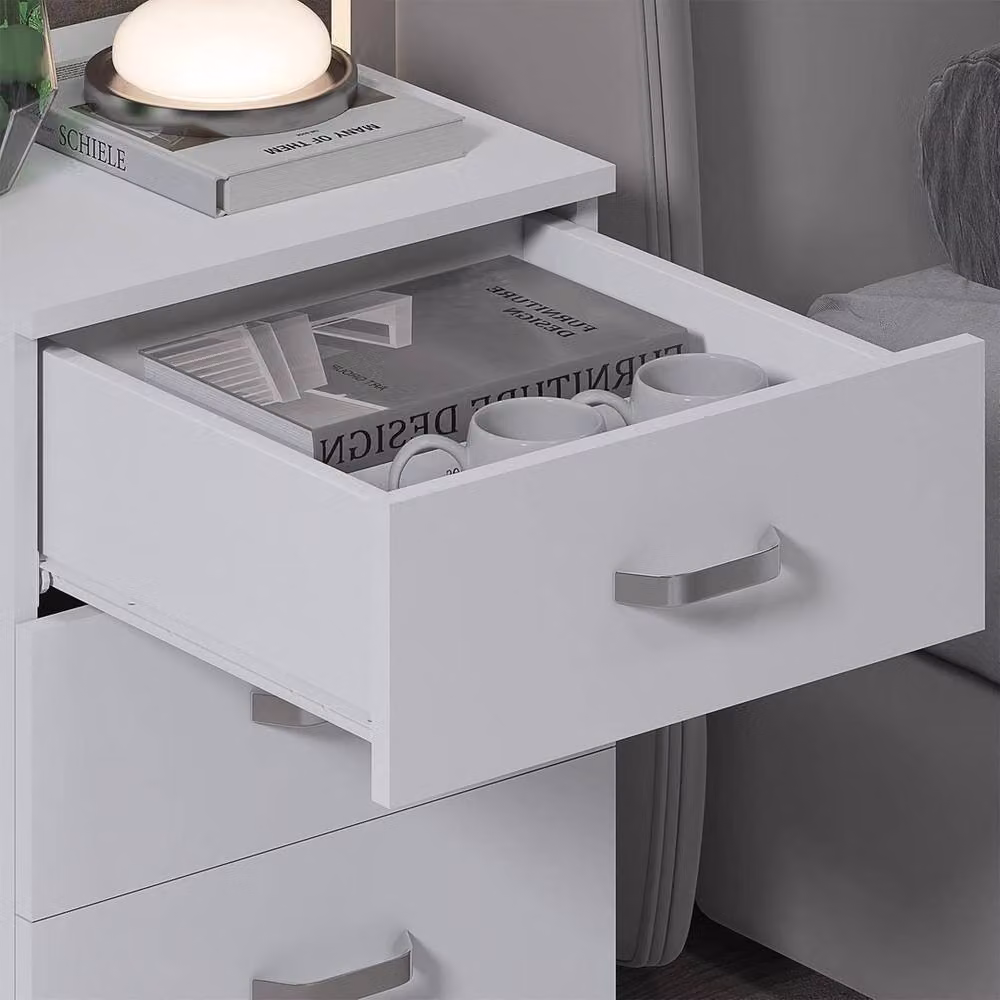 NESTLUNE 3 Drawer Bedside Chest of Drawers in Matt White – 4