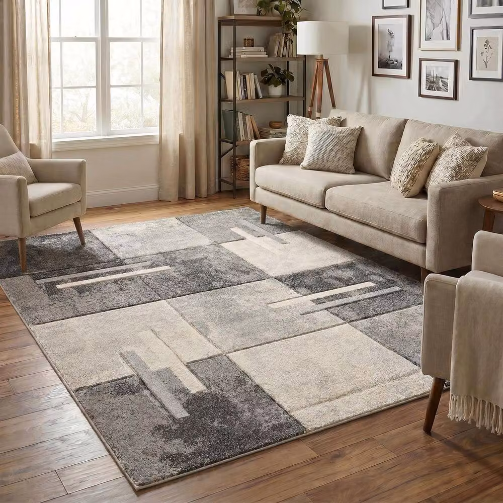 Desire Rugs Santiago Modern Geometric Patterned Carved Area Rug in Grey and Beige, W: 160 cm, D: 230 cm – 2