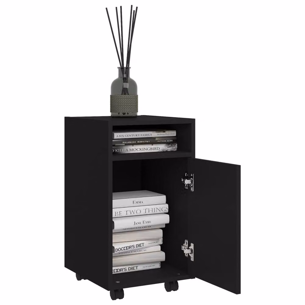 Berkfield Home Black Side Cabinet with Wheels and Hinged Doors, W/D/H: 33 x 38 x 60 cm – 3