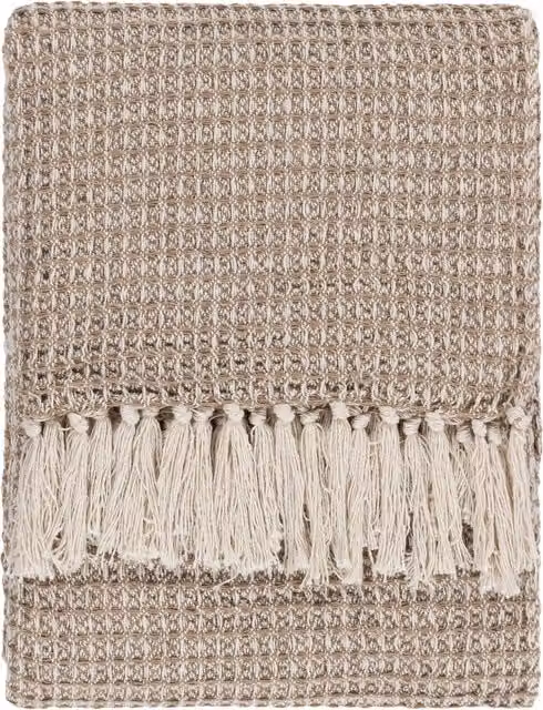 Lorne Waffle Fringed Throw in Biscuit
