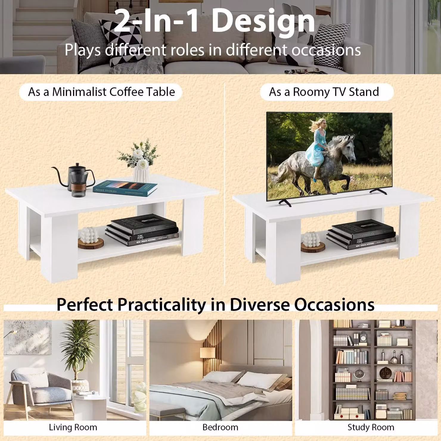 Costway 2-tier Modern Wooden Coffee Table in White – 3