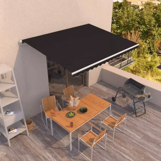 Berkfield Home Manual Retractable Awning with Crank in Anthracite Black, W: 400 cm, D: 350 cm