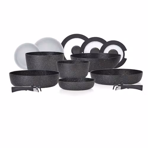 Tower Freedom 13 Piece Non-Stick Aluminium Cookware Set with Detachable Handles, Black – 1