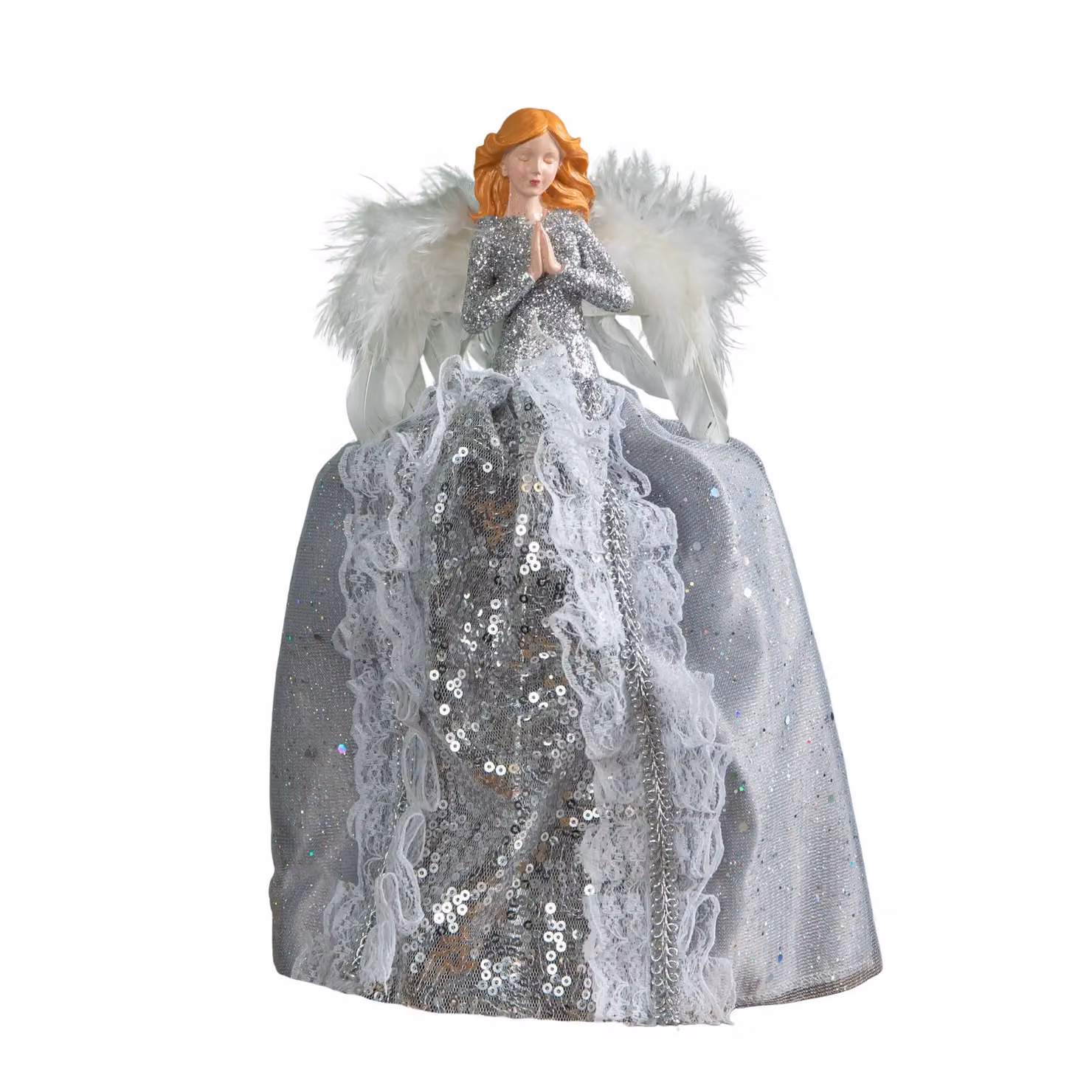 Samuel Alexander Silver Christmas Angel Tree Topper Decoration with Feather Wings, Height: 28 cm – 2