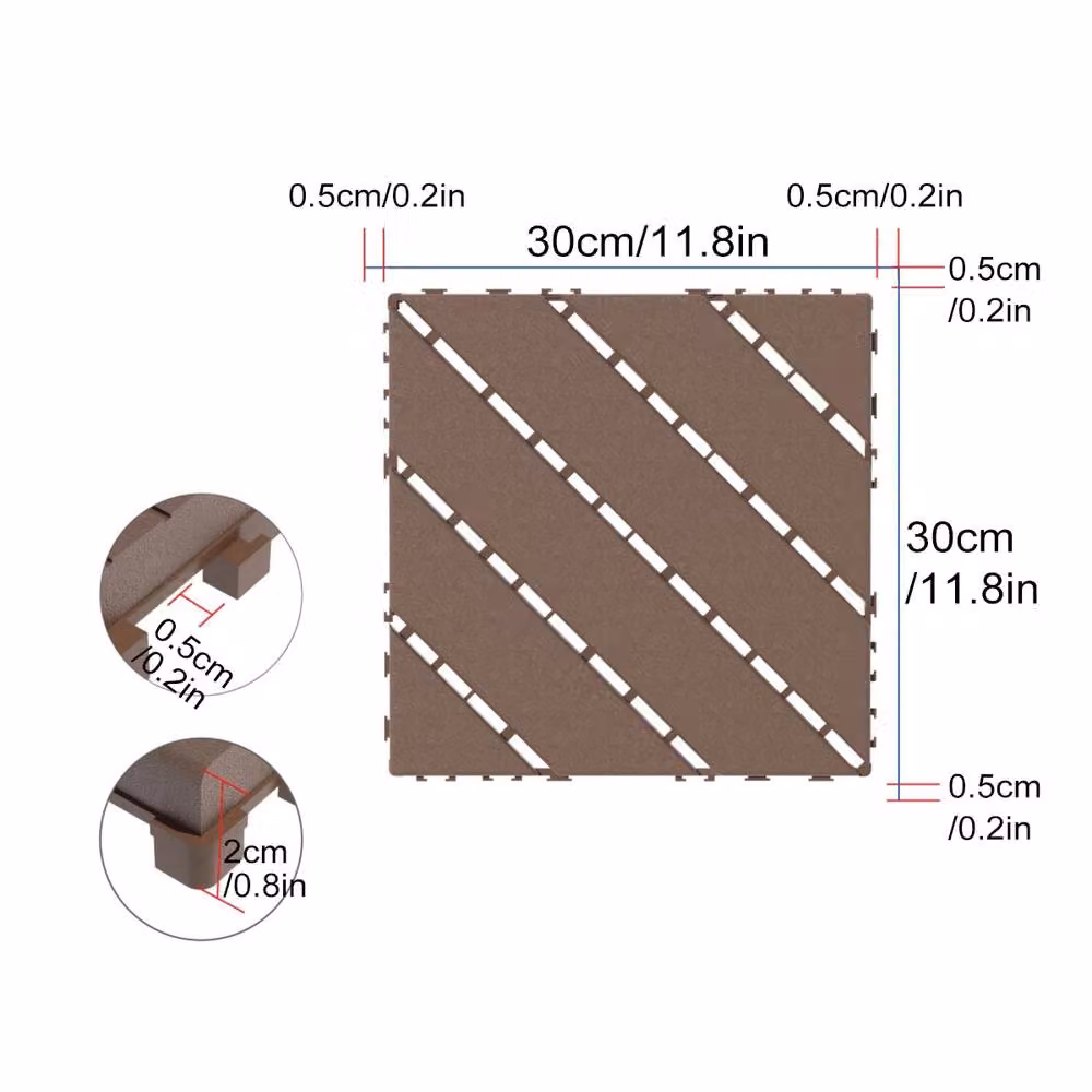 NIVOR 44 Piece Brown Composite Decking Tiles Interlocking Click System Flooring Squares, W/D: 30 x 30 cm – 2