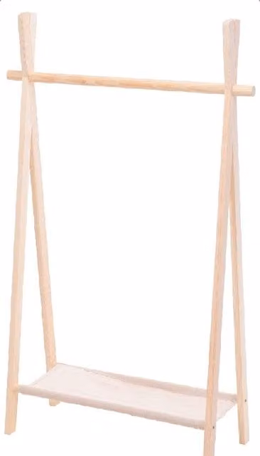 Idooka Scandinavian Style Childrens Pine Clothes Rail and Dual Hook Storage in Natural Wood