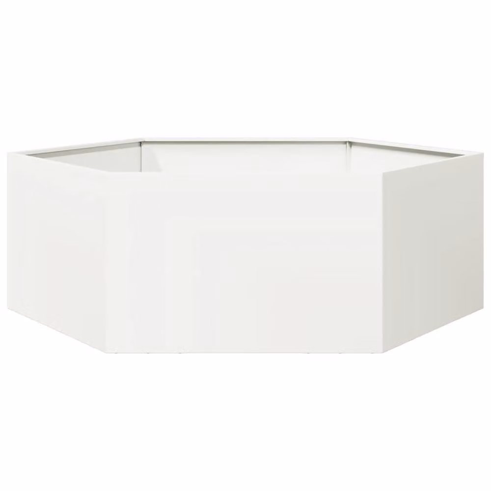 Berkfield Home Durable White Hexagon Steel Garden Planter W: 120 cm, D: 138 cm, H: 45 cm – 3