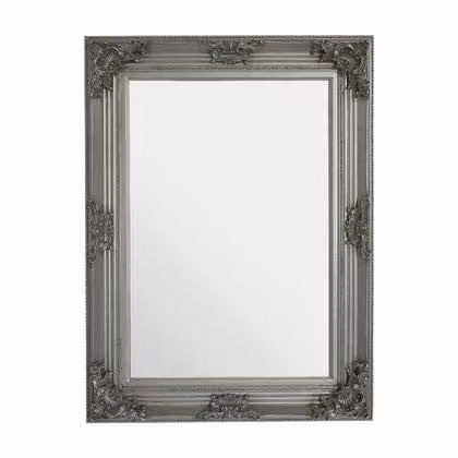 Orsina Baroque Rectangular Silver Wall Mirror with Decorative Floral Wooden Frame, W: 84 cm, D: 7 cm, H: 113 cm – 2