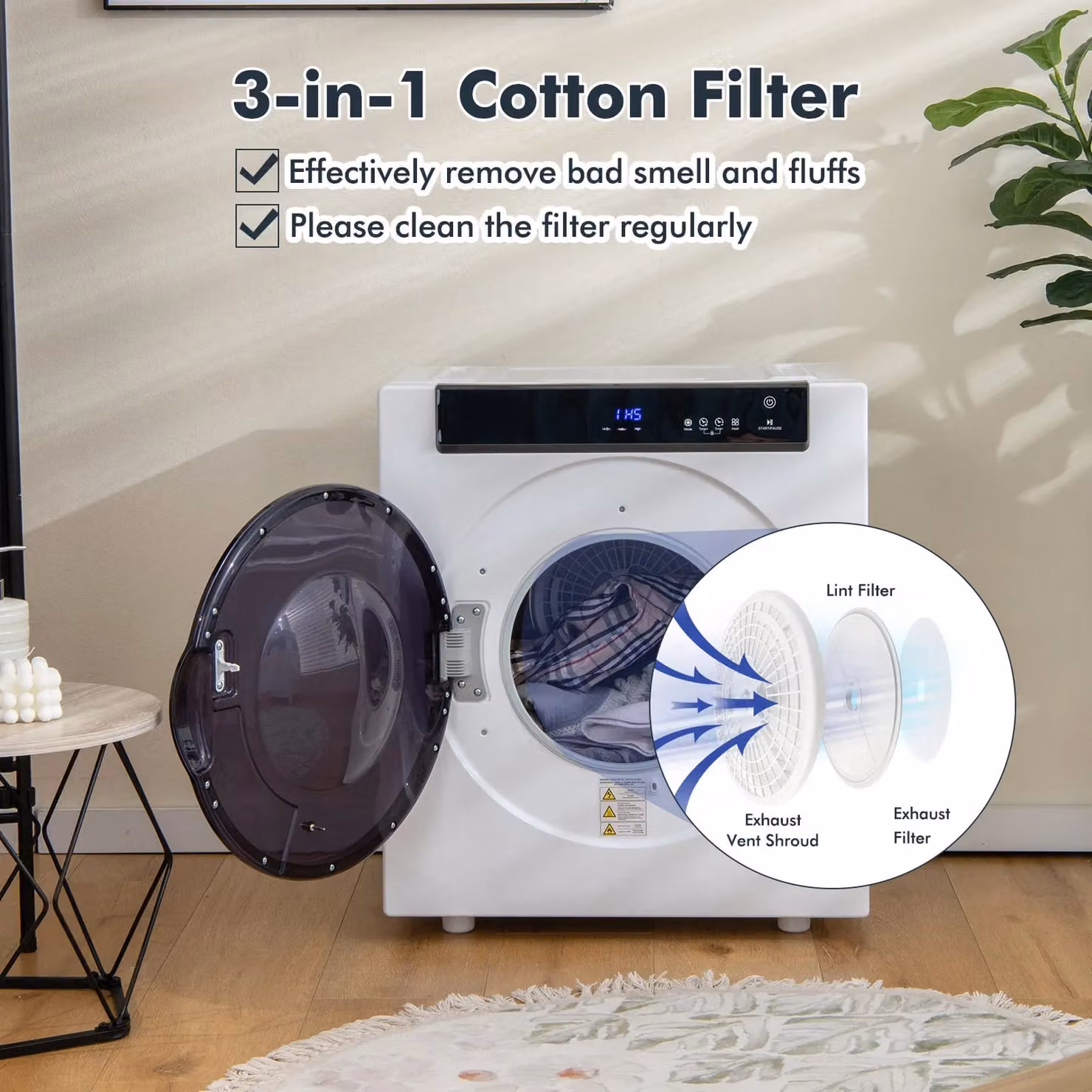 Gymax 1400W Electric Clothes Dryer with 4kg Capacity and 3 Heating Options, White – 10