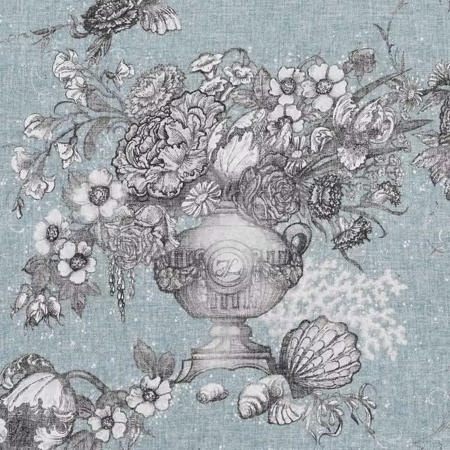 HOUSE Llewelyn-Bowen Vacannes Fabric Opaline Moonstone Multicolour and Blue