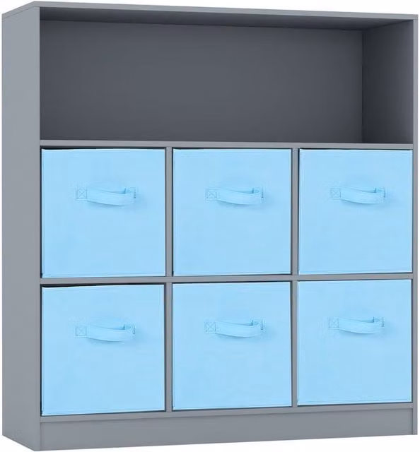 URBNLIVING 7 Cube Wooden Bookcase and Storage Unit in Grey and Blue