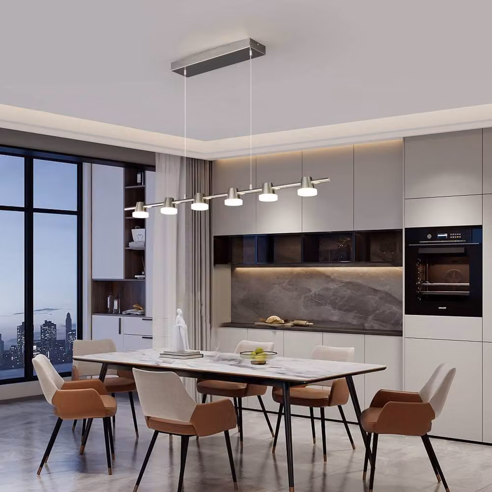 Garwarm Modern LED 6 Light Adjustable Suspended Pendant Chandelier in Silver and Chrome – 2