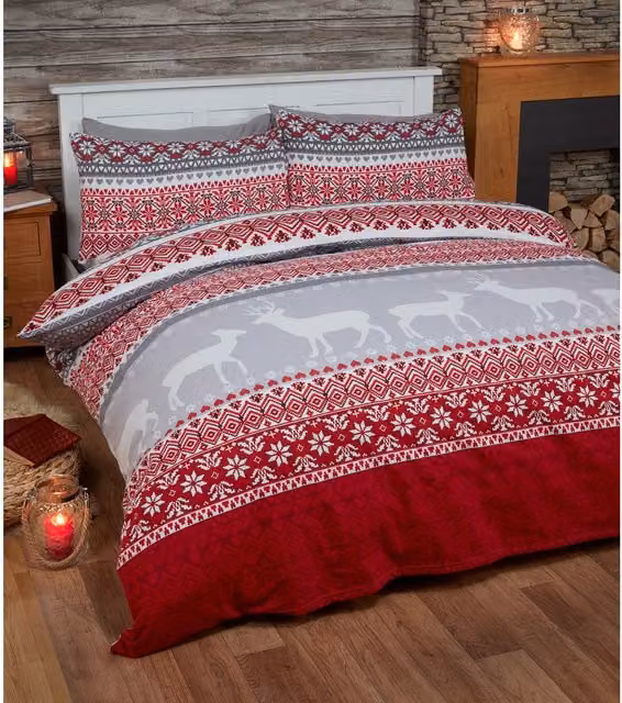 Rapport Home Red Fairisle Cotton Bed Cover Sheet Set, W: 180 cm, D: 200 cm