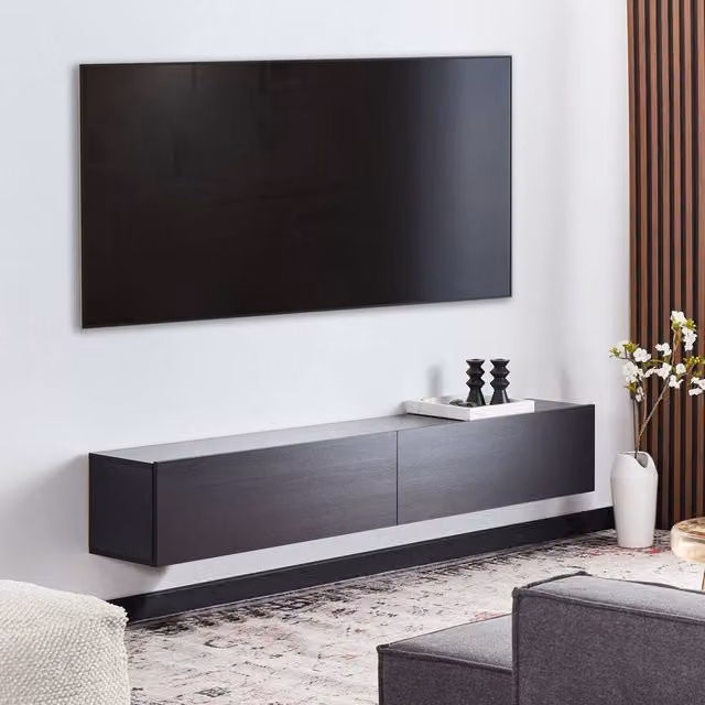 Wyld and Coco Black Wall-Mounted TV Stand with Two Hidden Cabinets – 1