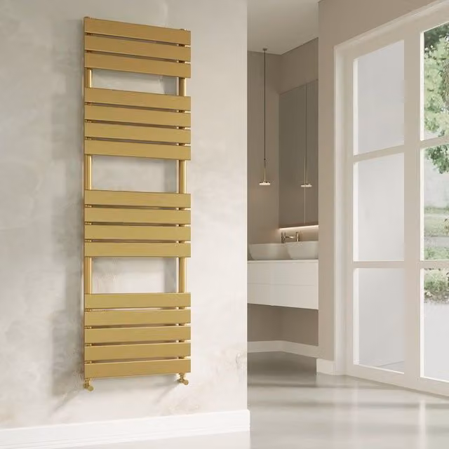 Banyetti Luxe Brushed Brass Flat Tube Towel Radiator in Gold, H: 160 cm x W: 50 cm – 1