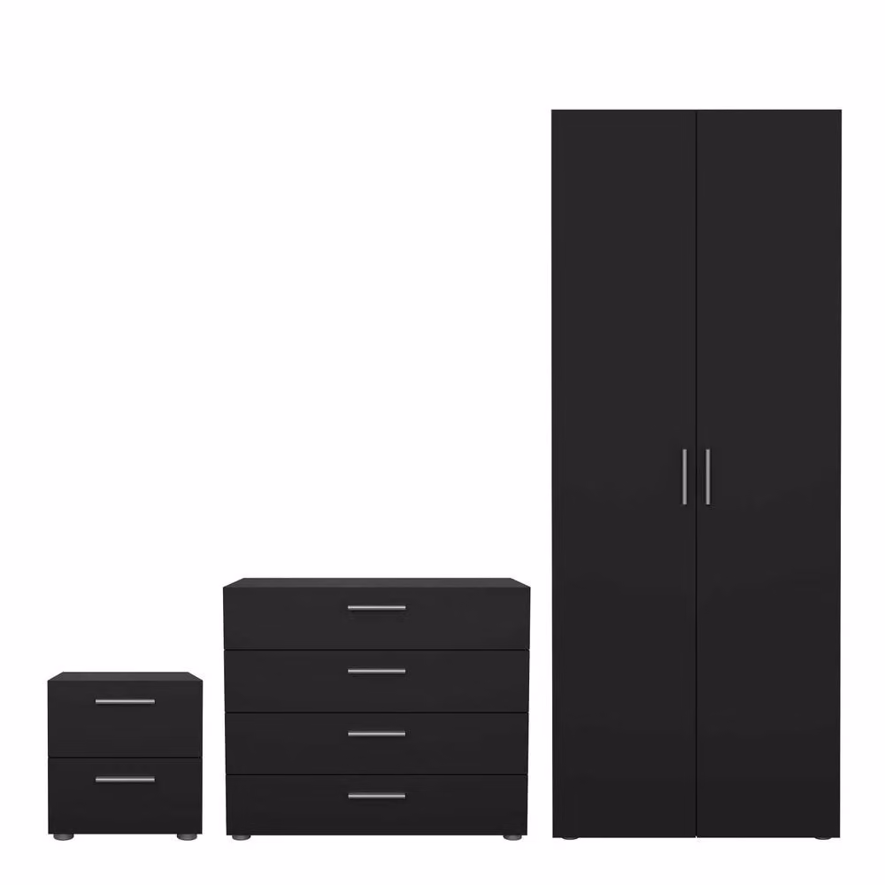 Wyld Haus Wilde Black 3 Piece Bedroom Set with 2 Drawer Bedside Tables and 4 Drawer Chest – 2