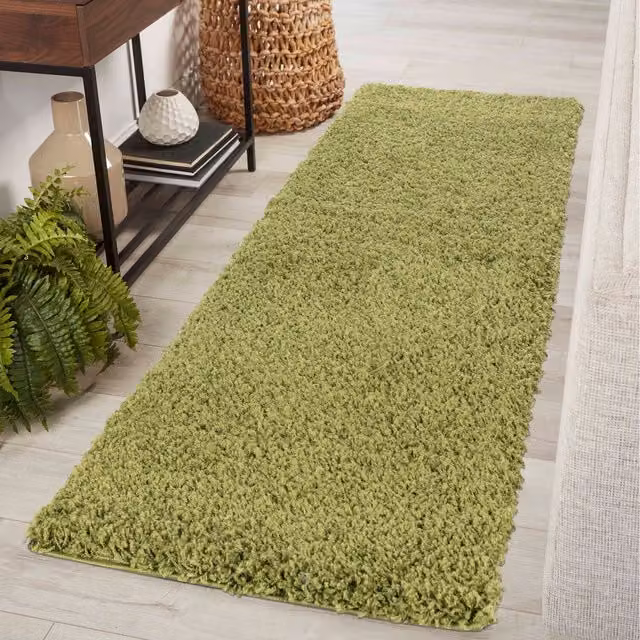 Desire Rugs Plain Green Fluffy Shaggy Area Rug, W: 60 cm, L: 220 cm
