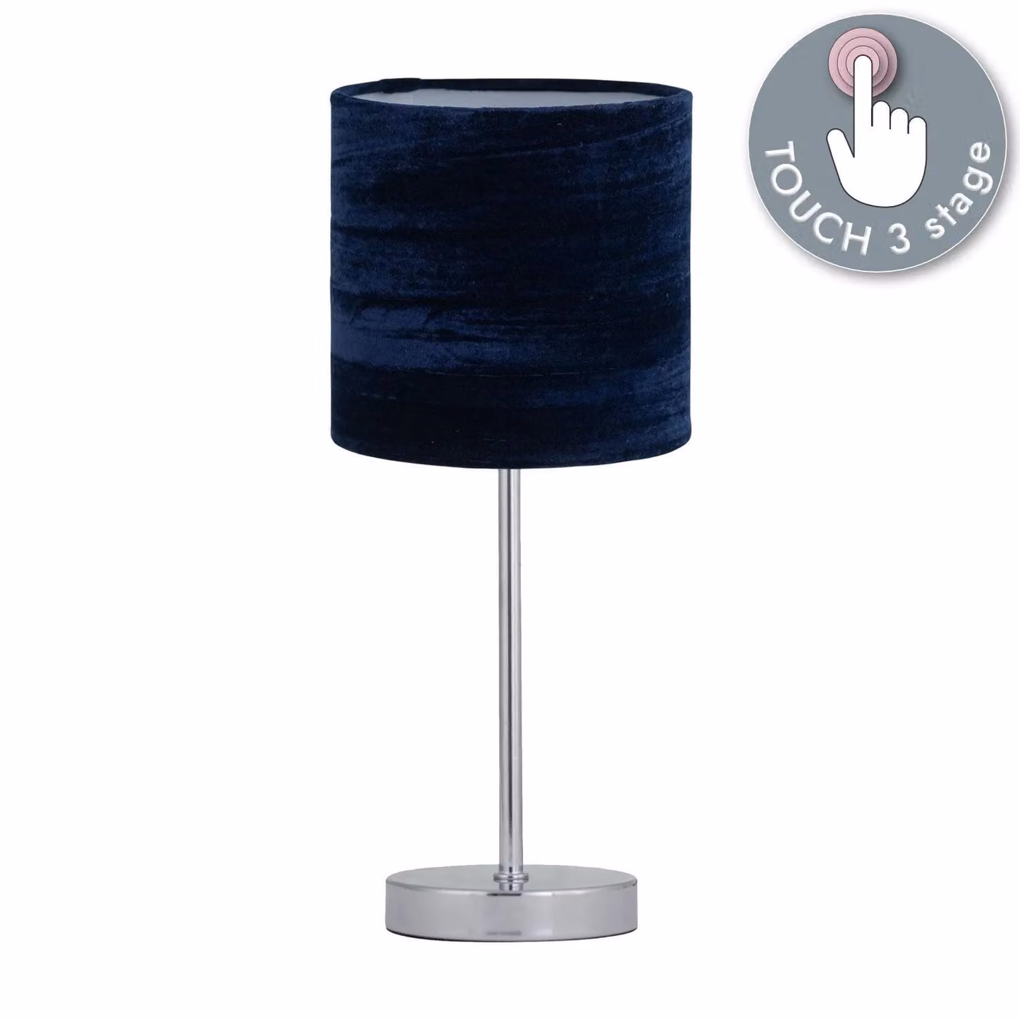 First Choice Lighting Chrome Touch Operated Dimmable Table Lamp with Blue Fabric Shade – 2