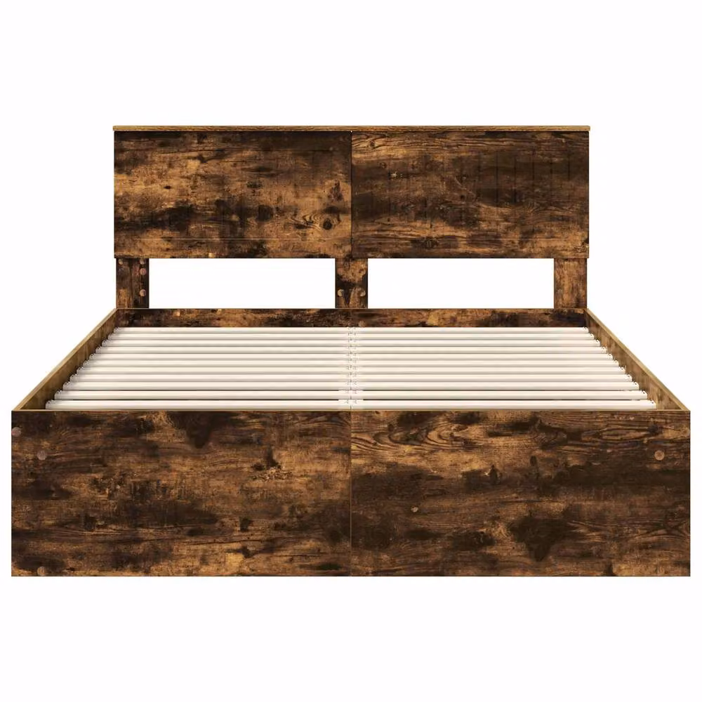 Berkfield Home Smoked Oak Bed Frame in Brown, W/D/H: 140 x 200 cm – 3