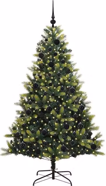Berkfield Home Realistic Artificial Hinged Christmas Tree with 300 LEDs, Green, Height: 180 cm