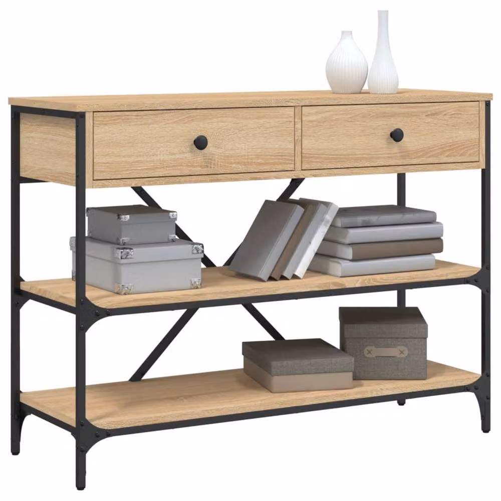 Berkfield Home Console Table with Drawers and Shelves in Sonoma Oak and Light Brown – 3