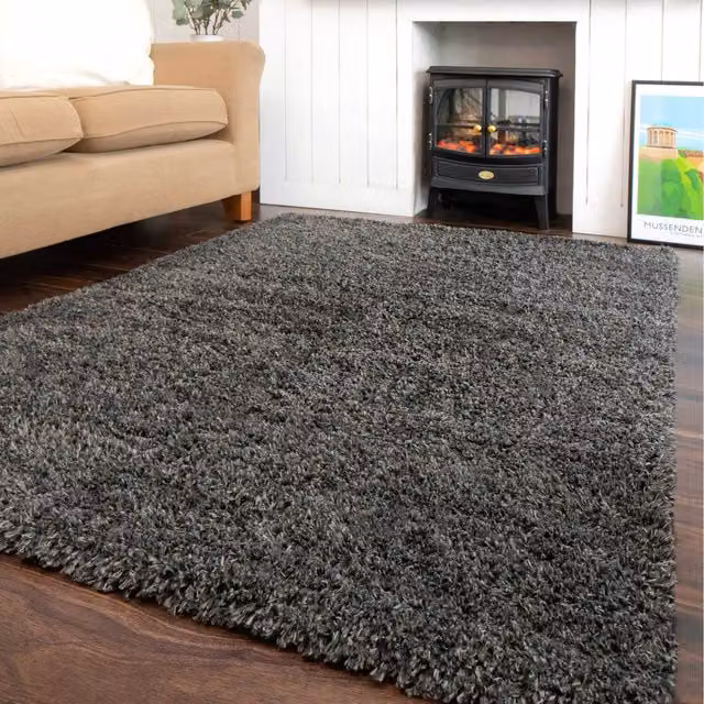 The Rug House Super Soft Shaggy Living Area Rug in Grey, W/D: 170 x 120 cm