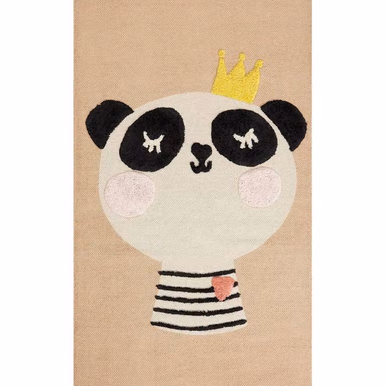 Wyld and Coco Panda Kids Area Rug in Beige, W/L: 80 x 150 cm