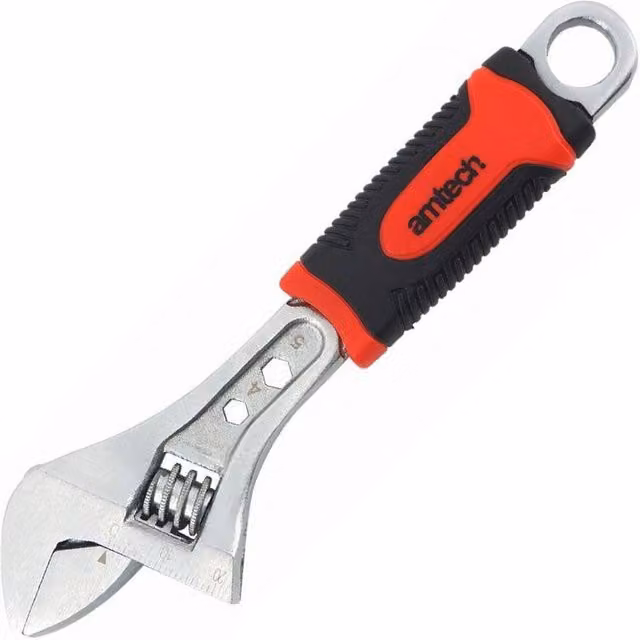 Amtech 6 inch Adjustable Wrench with Injected Grip in Red and Multicolour