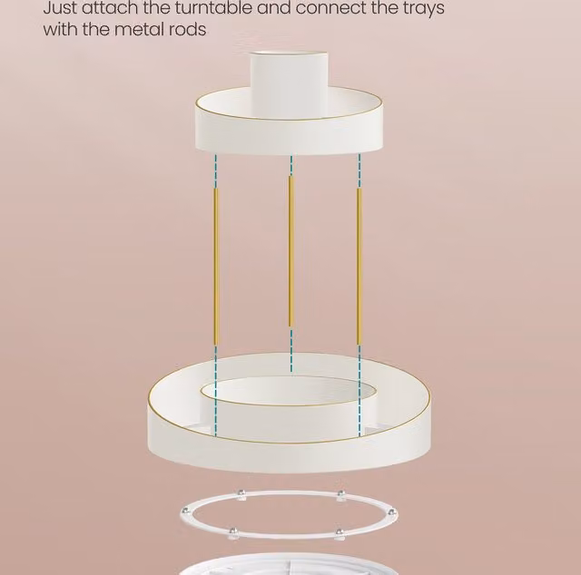 SONGMICS Rotating Makeup Organiser with Extra Top Tray in White and Gold