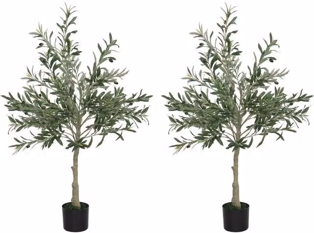 Havendro 2 Pack Green Faux Silk Olive Trees for Tabletop Decoration