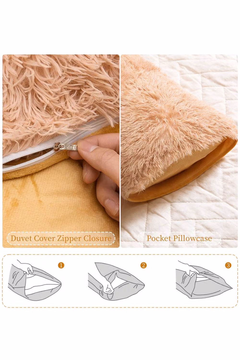 Living and Home 3-Piece Faux Mink Fleece Duvet Set and Pillowcases, Brown, King Size (180 x 200 cm) – 3