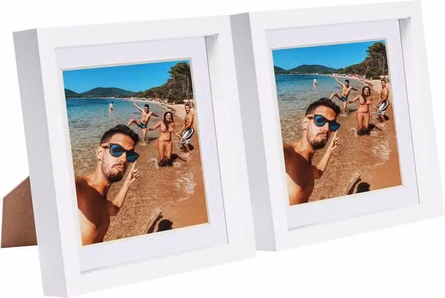 Nicola Spring White 3D Box Photo Frames, Pack of 2, W/H: 20.32 x 20.32 cm with 15.24 x 15.24 cm Mount